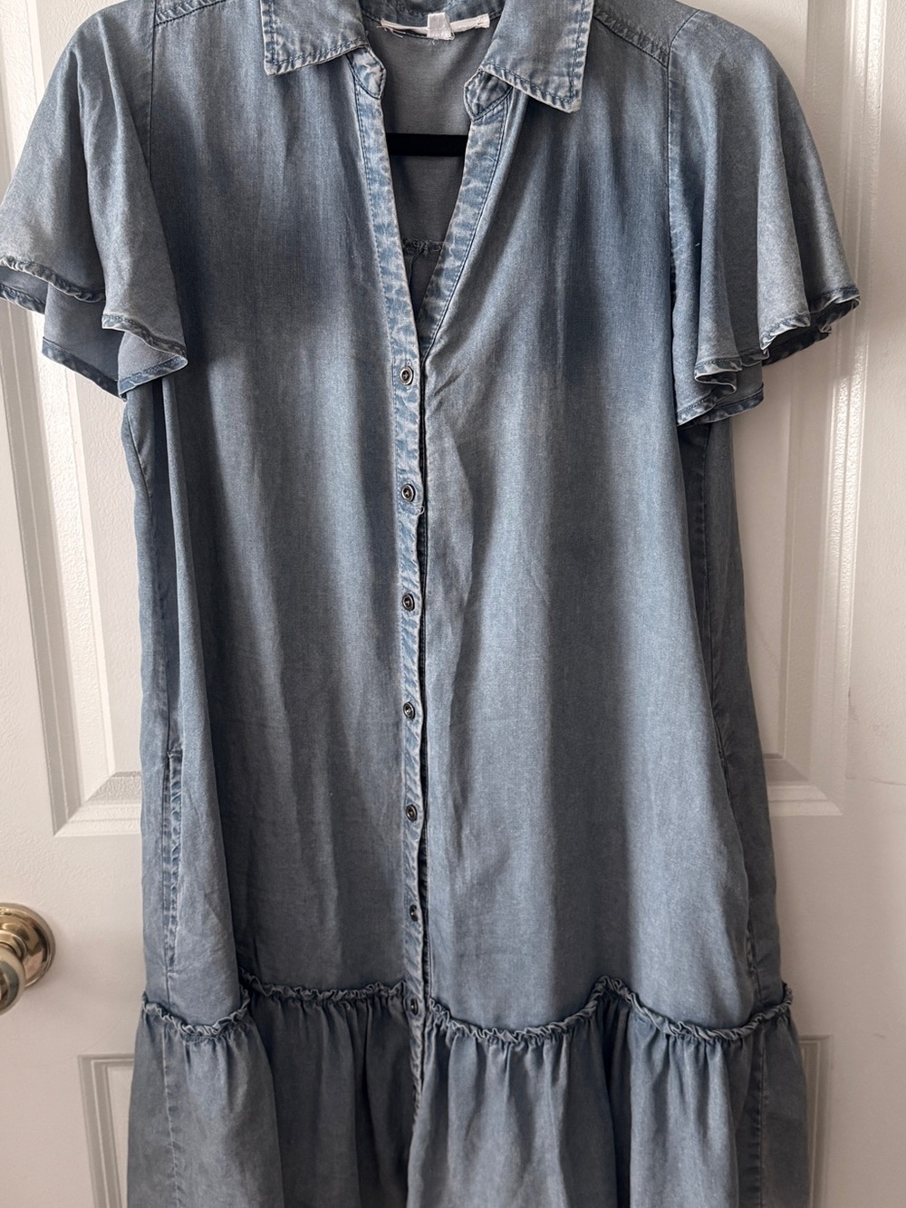 Light Wash Soft Denim Button-Down Dress